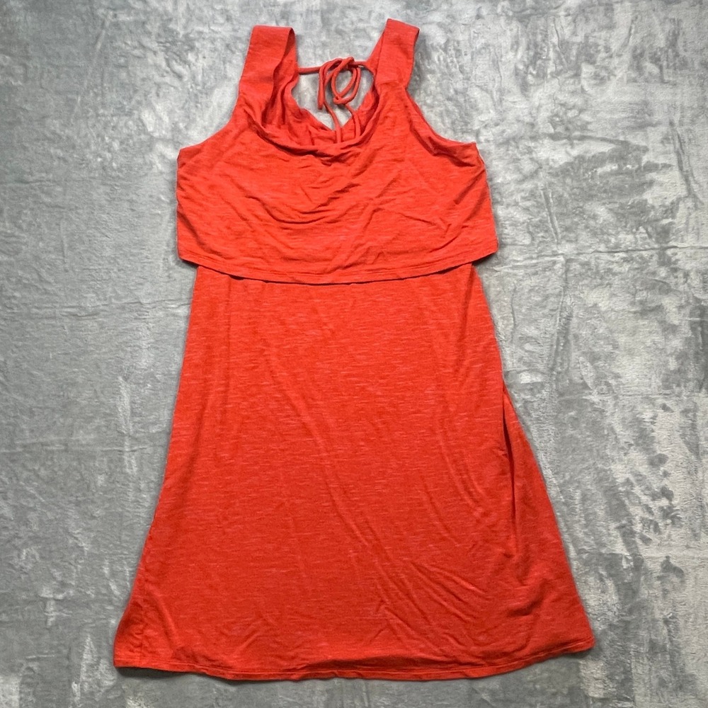 Cabi Dress Women Medium Orange Sleeveless Cowl Neck Space Dye Knit 5972 Tie Back